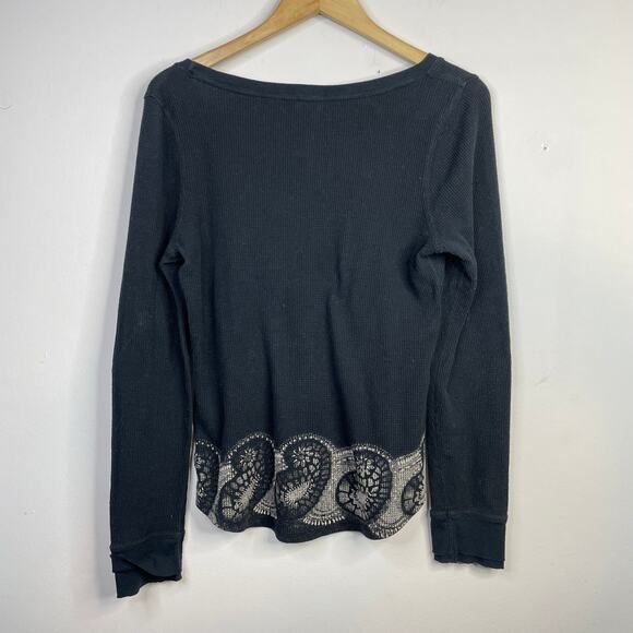 Vintage Lucky Brand Y2K Thermal Knit Paisley Western Long Sleeve Top Tee XL - Picture 6 of 8